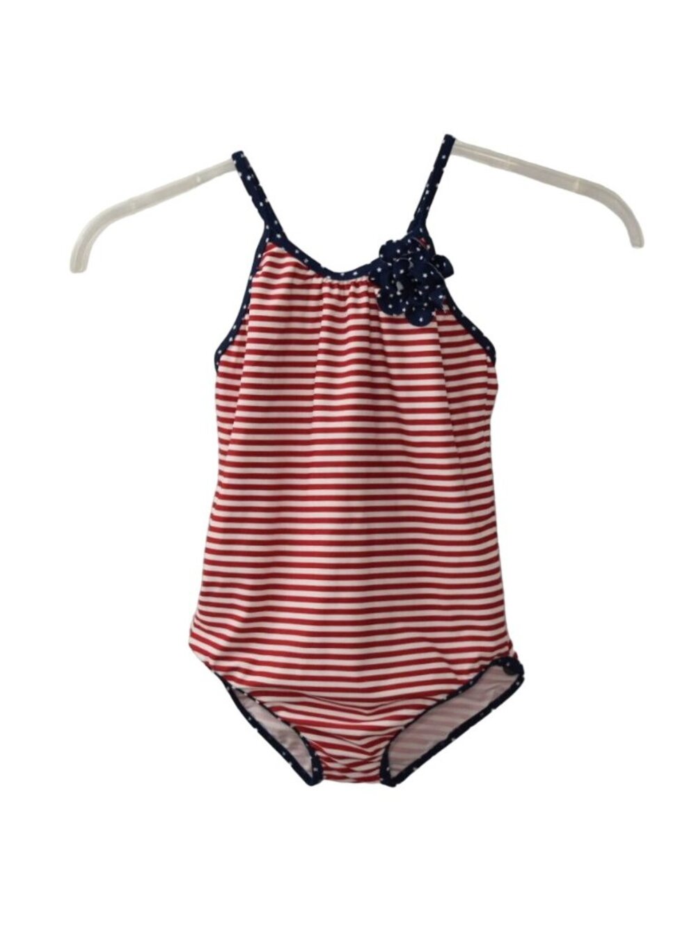 OshKosh BGosh Girls Size 8 One Piece Swimsuit Red White Striped Floral Nautical